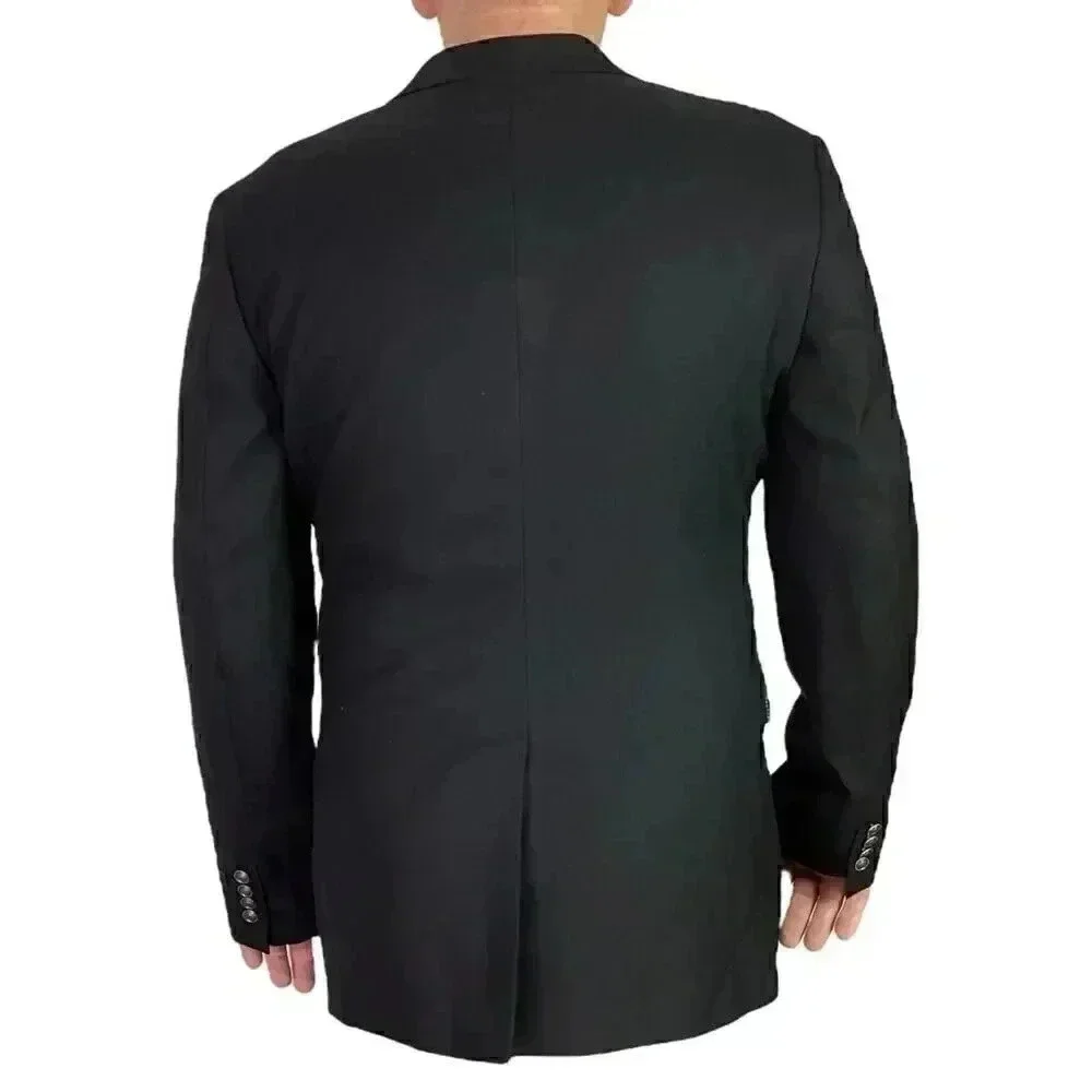 Stafford Blazer Sport Coat Men 46L Black Classic 2 Button Wool Crest Buttons